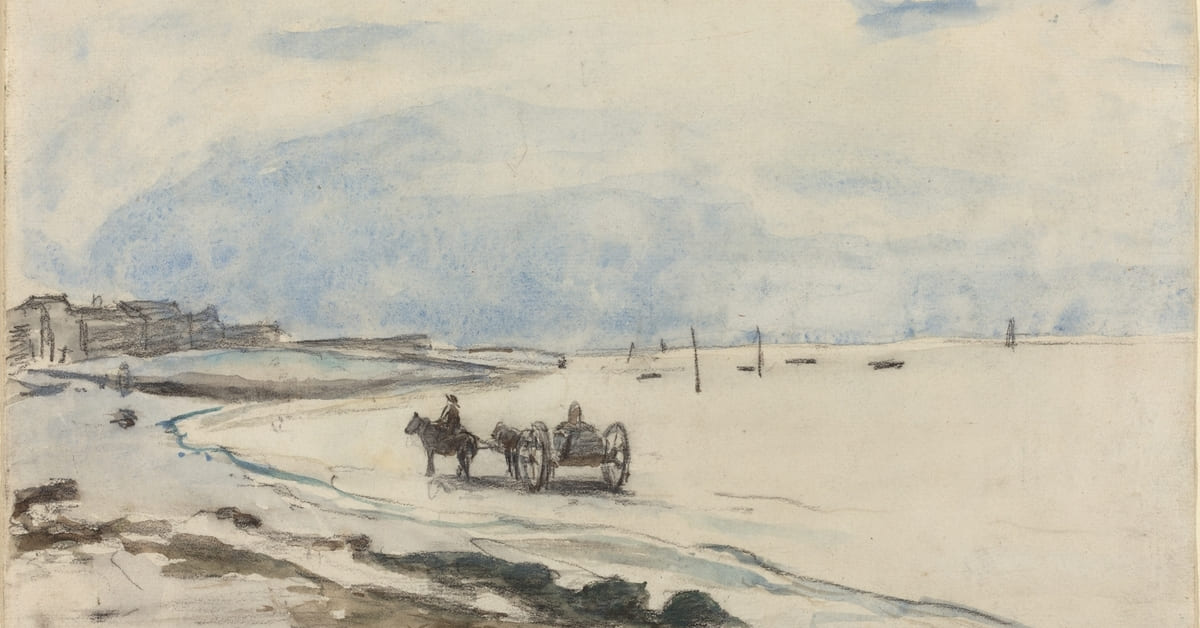Cart on the Beach at Etretat (1862) - Johan Barthold Jongkind
